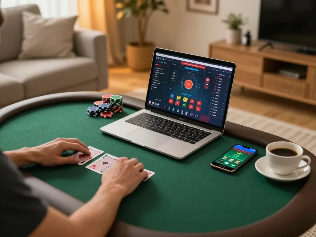 Engaging online gaming setup at https://lv88cha.com/, showcasing poker gameplay and relaxing atmosphere
