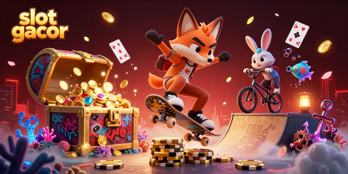 Menggandakan slot gacor sambil melihat fox skateboarder beraksi di arena kasino dengan harta karun berkilau.