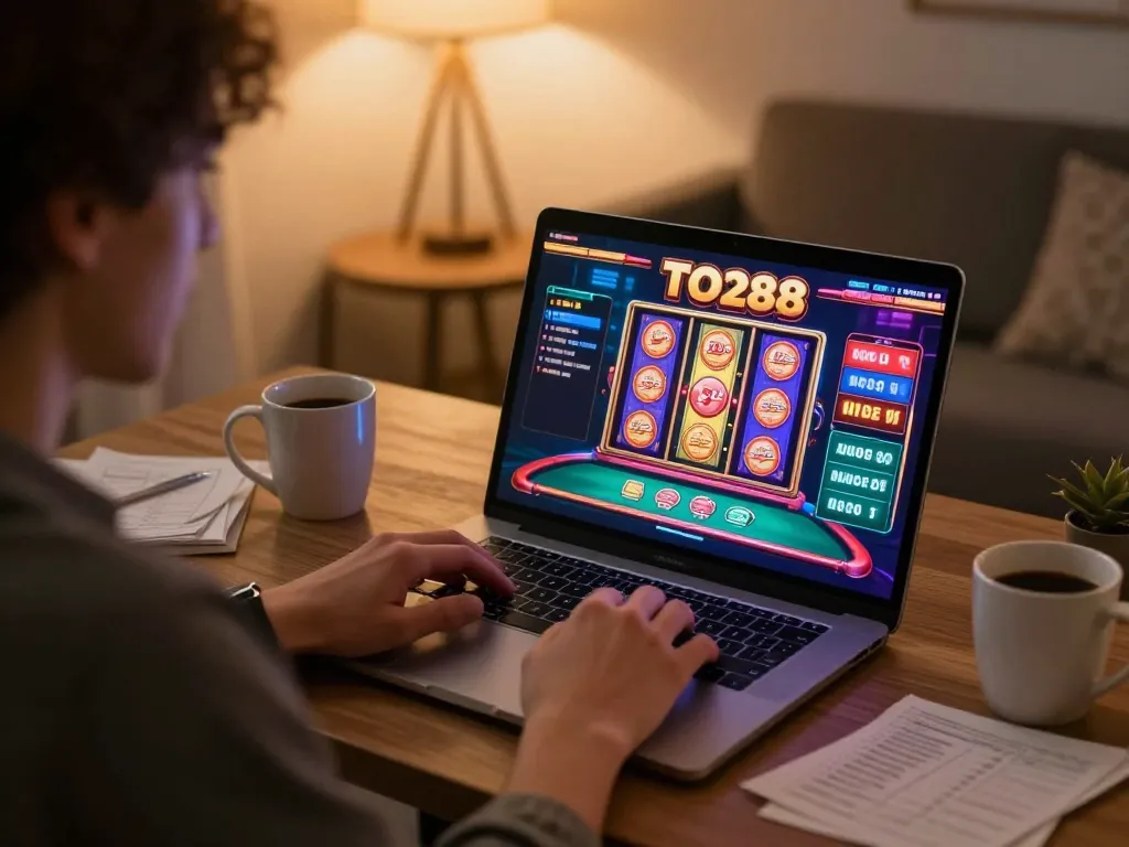 Experience TO288 online casino gaming with engaging slot machines and cozy home environment.