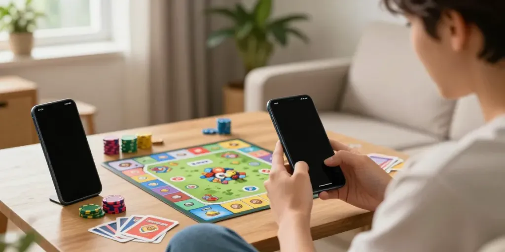 Player enjoying the Rumble Rummy app in a cozy gaming environment.