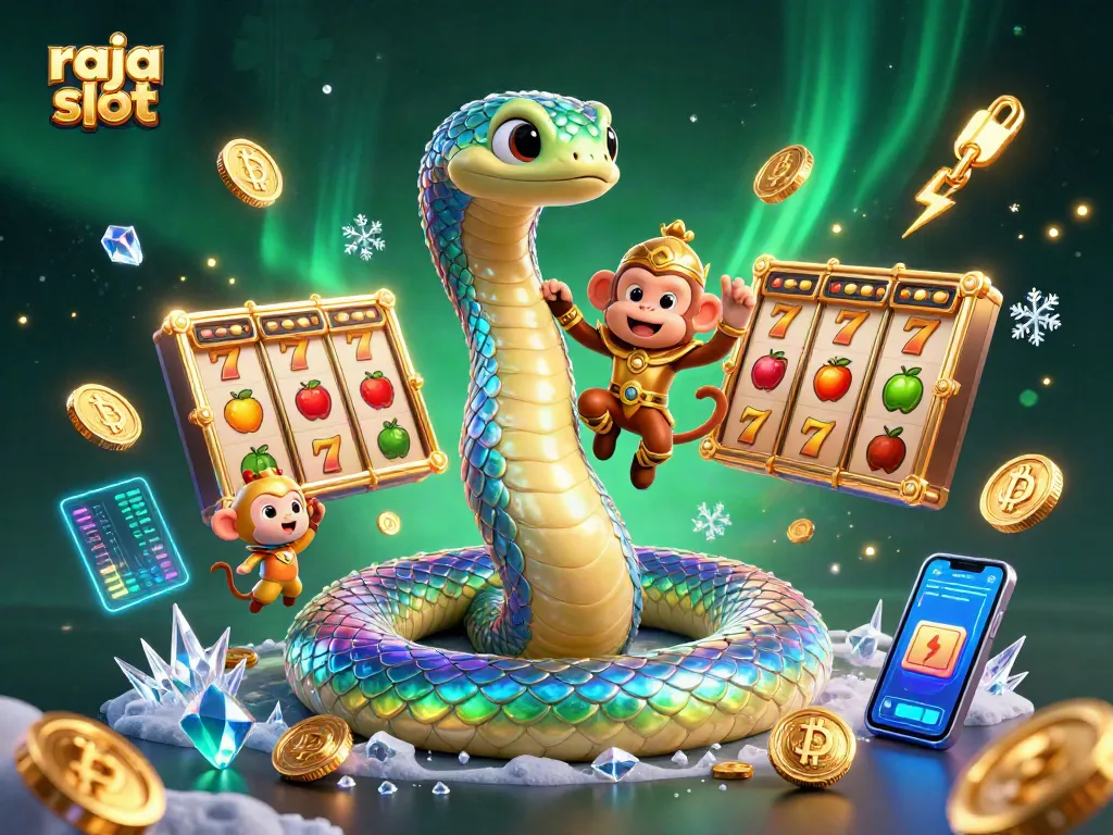Slot raja slot yang mengasyikkan dengan slot reel, uang digital, dan karakter menarik.