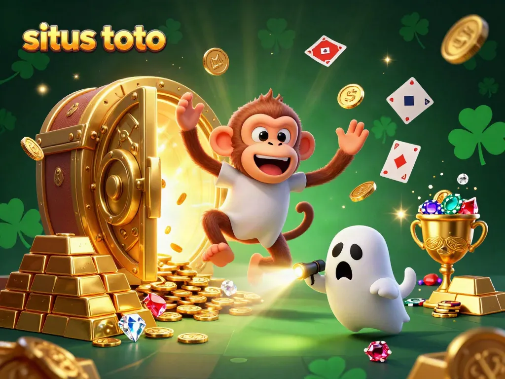 Bermain di situs toto dengan karakter yang menarik dan kekayaan berlimpah di latar belakang kasino.