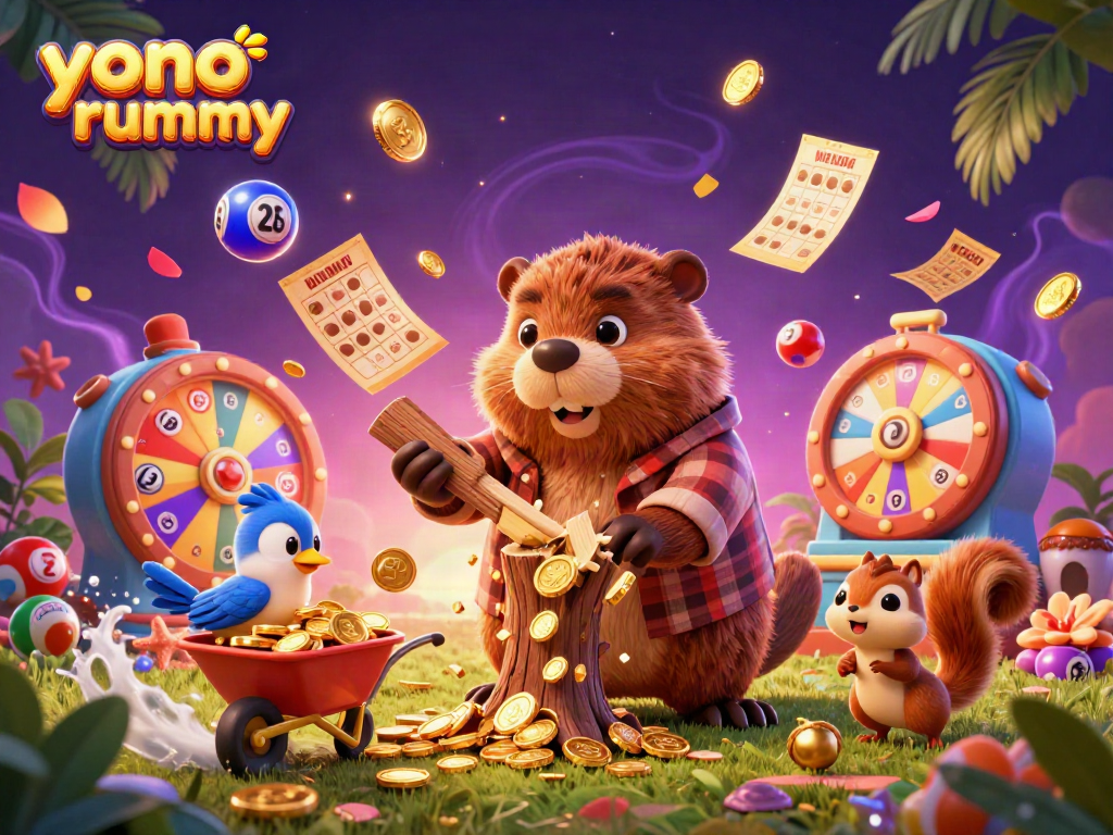 Momen menarik saat bermain yono rummy dengan karakter lucu mengumpulkan koin emas.