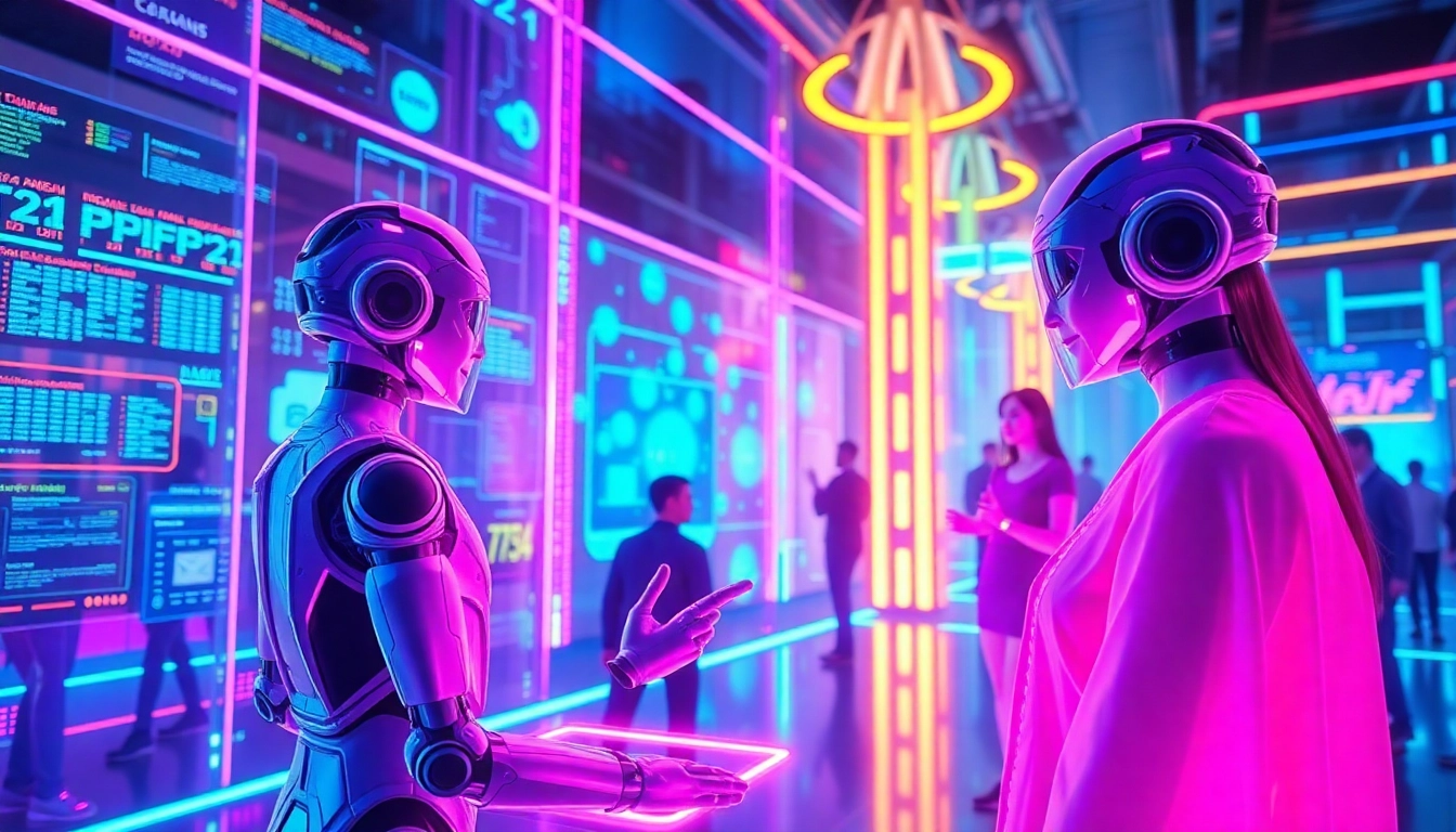 Engaging AI characters showcasing interactions in a vibrant digital space themed around ai slut.