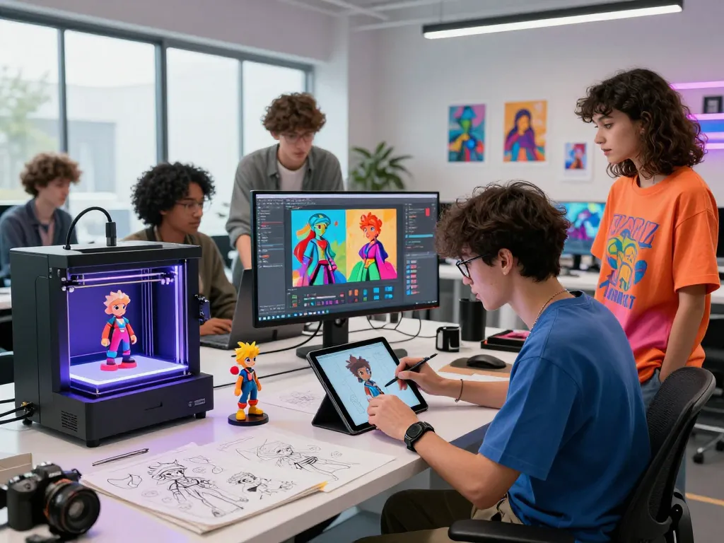Collaborative creative session for ai nsfw image generation in a vibrant digital art studio.