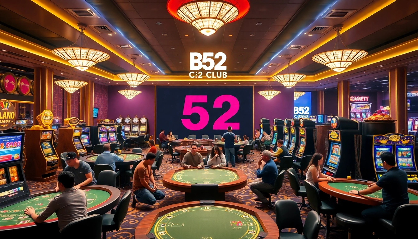 Exciting gaming action at B52CLUB's vibrant online casino with players immersed in various games.