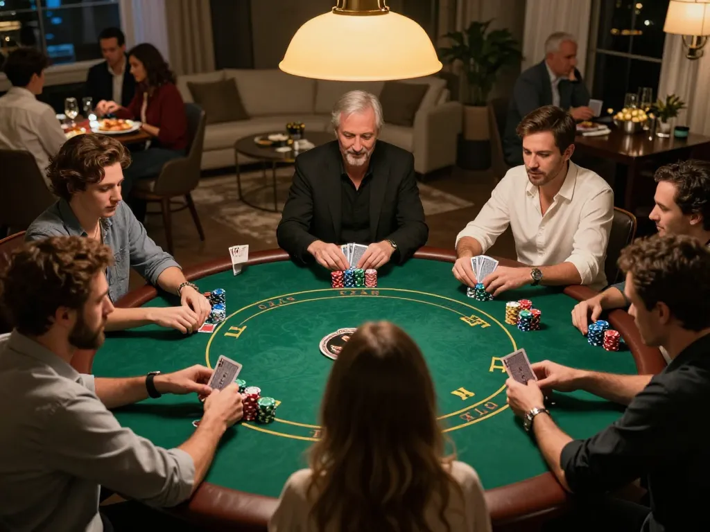 Engaging poker night with friends playing Tr888, showcasing chips and cards in action