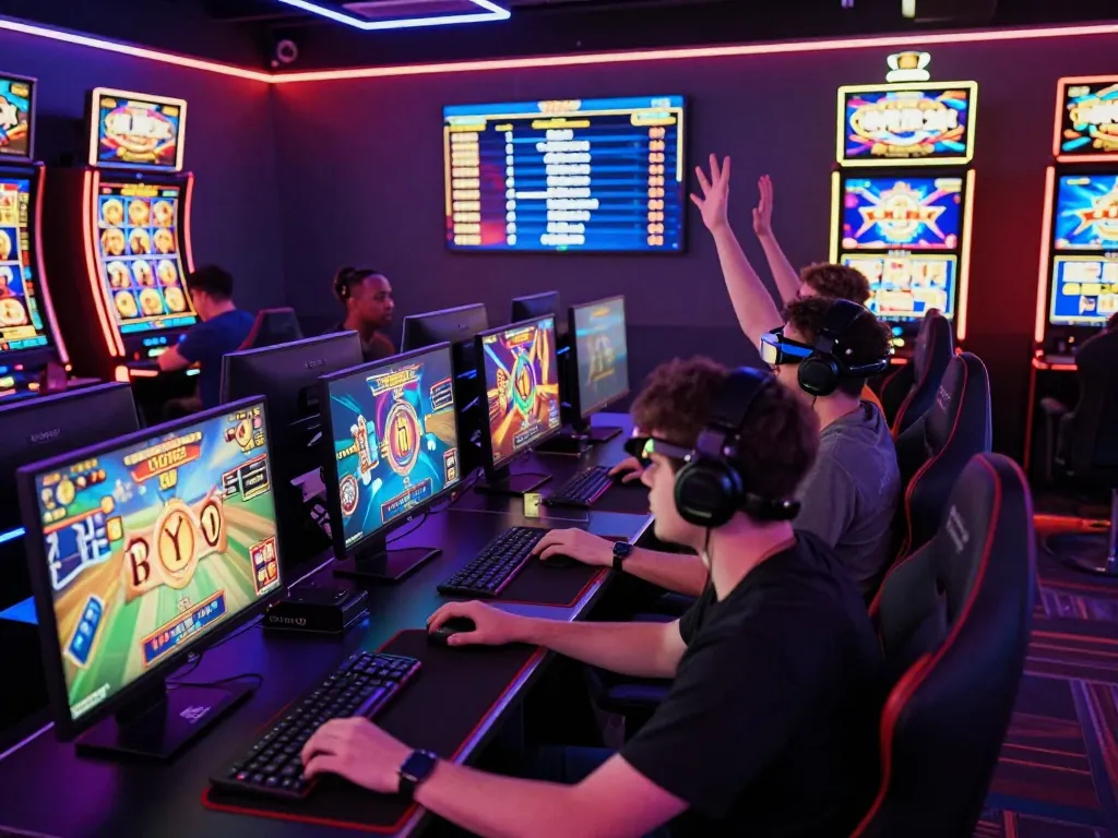 Dynamic scene of players at NK88 engaging in exciting gaming activities, showcasing the thrill of online gaming.