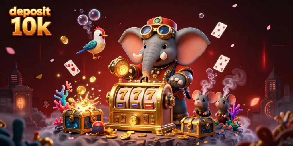 Mesin slot aksesoris deposit 10k yang memikat dengan karakter steampunk di kasino.