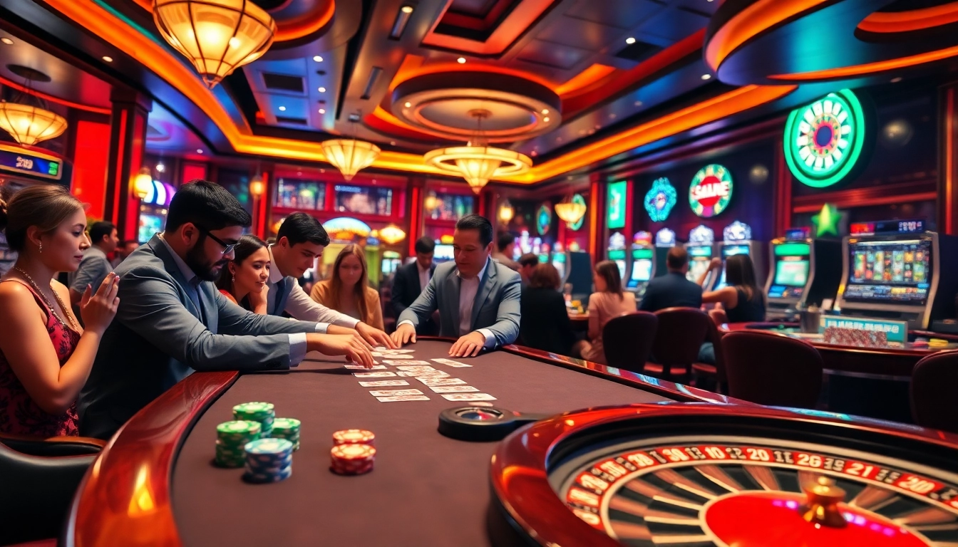 Engaging players at a vibrant casino table enjoying the excitement of Game bài bomwin.