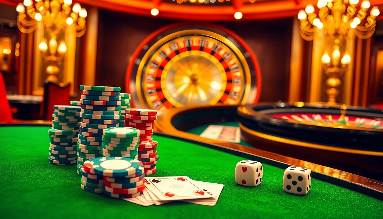 Engaging scene of vibrant casino gaming with sunwin poker chips and roulette excitement.