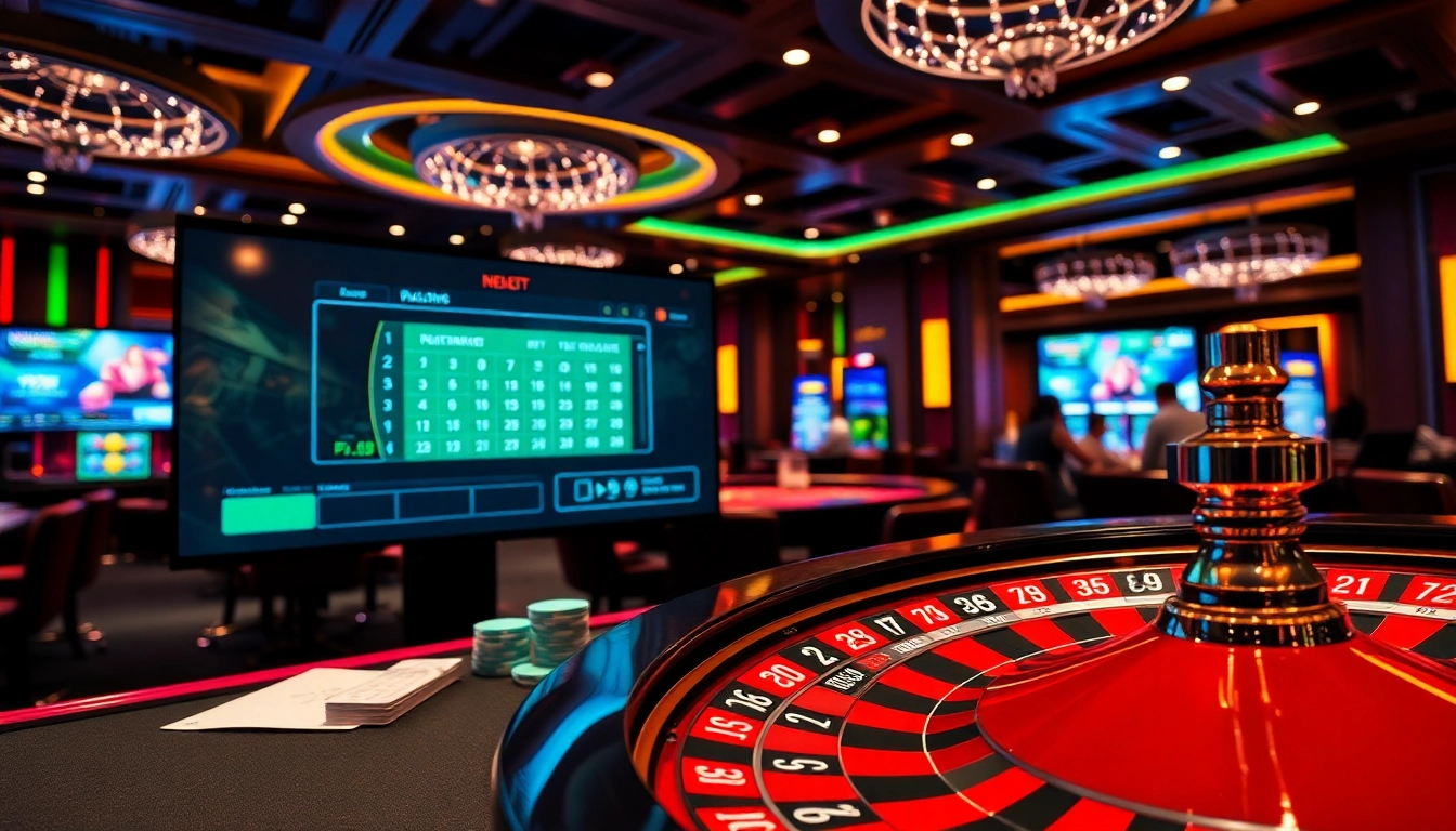 Engaging gamblers at the RR88 link with a vibrant casino interface featuring poker chips and a roulette wheel.