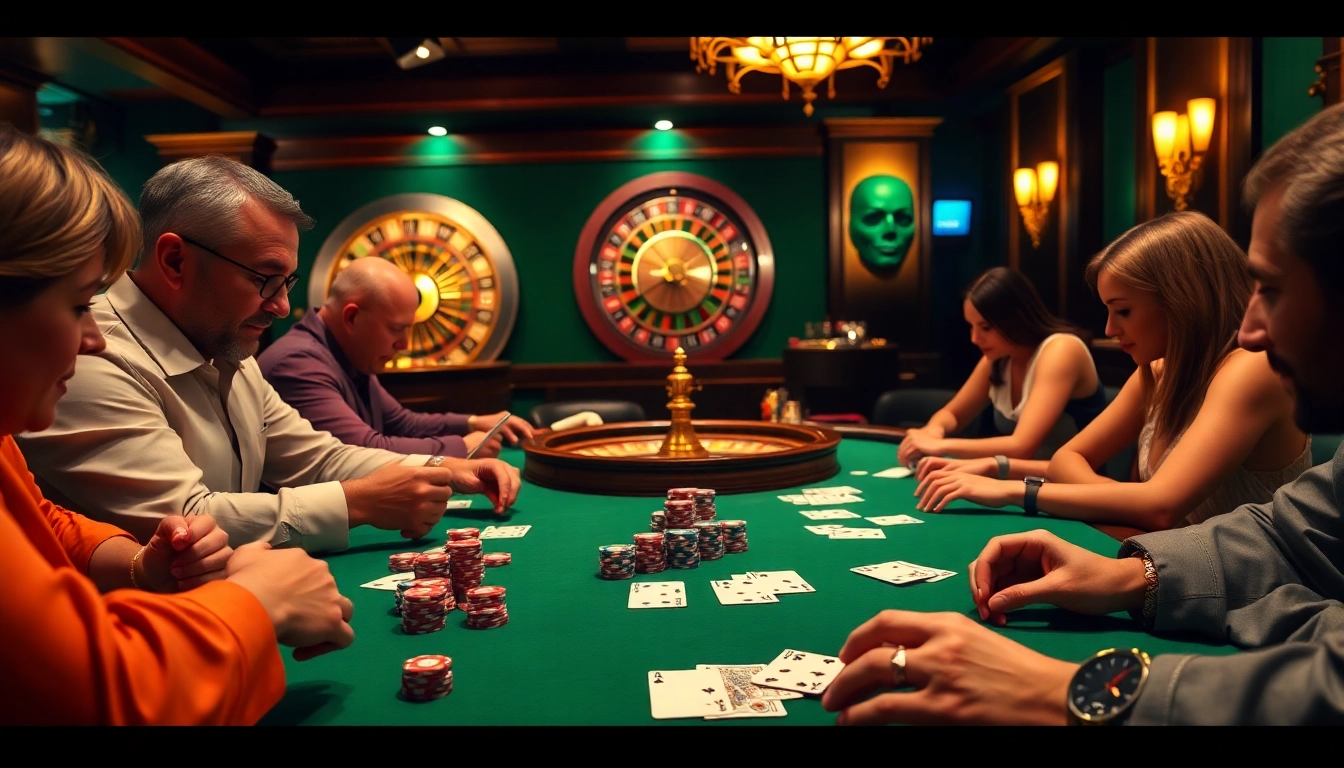 Rasakan sensasi bermain datuk win di kasino poker mewah, dengan chip berwarna-warni dan kartu yang sedang dimainkan.