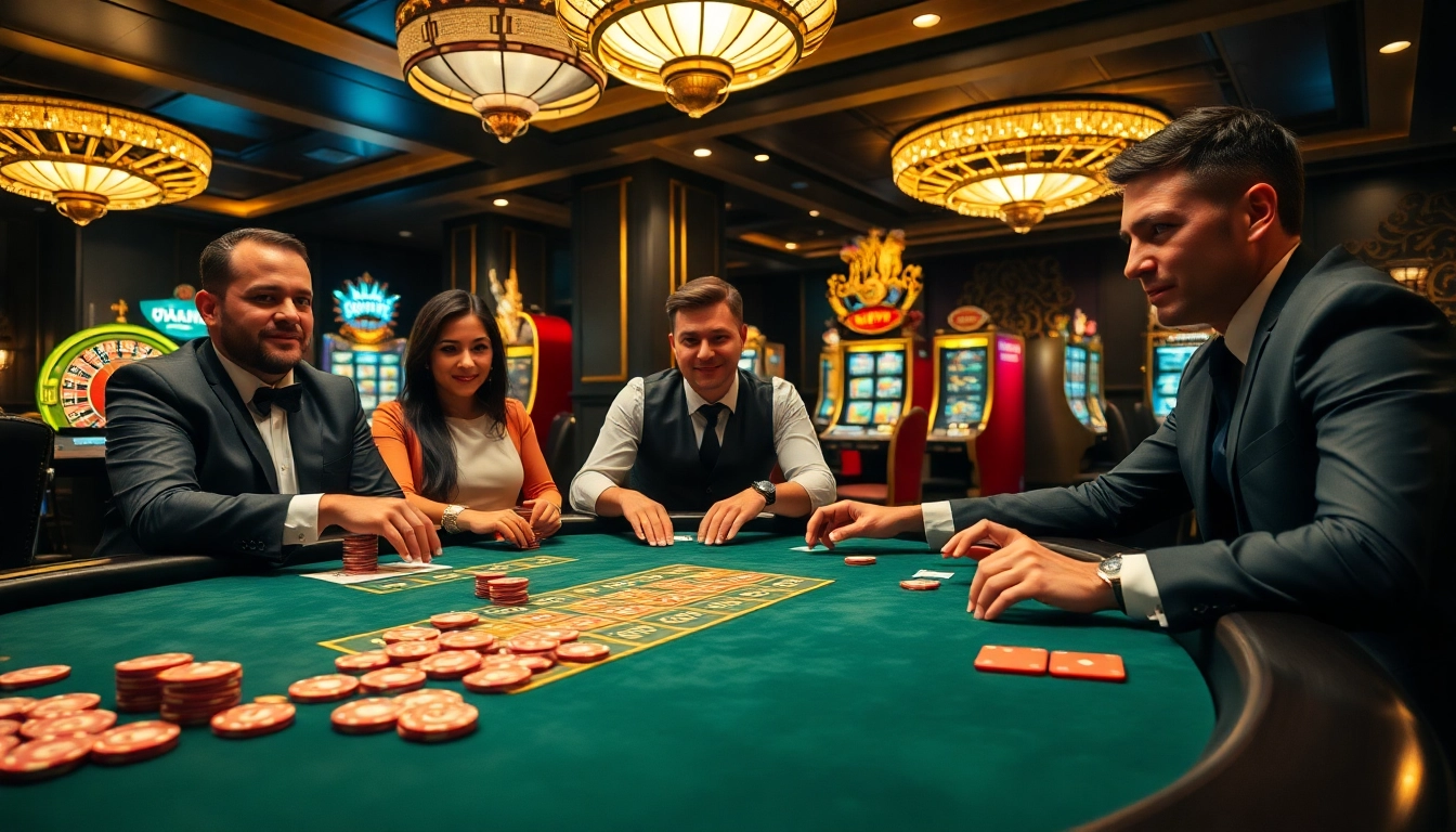 Players at a high-stakes poker game at https://kuwinblog.com/ showcasing excitement and strategy.