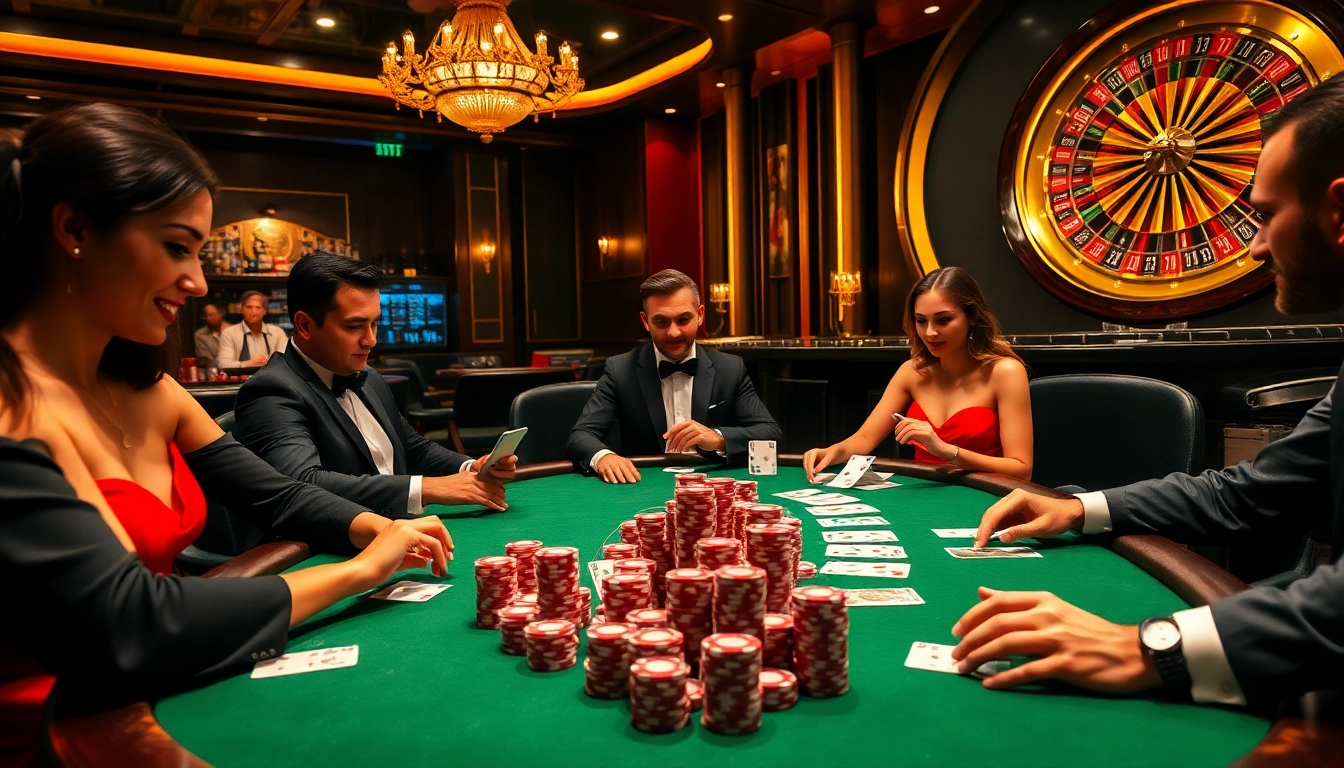 Vibrant casino poker scene showcasing players and strategies, emphasizing bongdalu betting excitement.