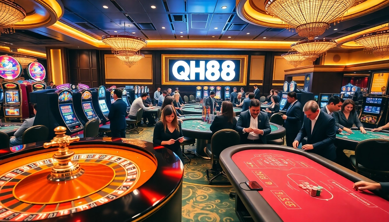 Players enjoying dynamic gaming experiences at qh88 casino with exciting roulette and slot machines.
