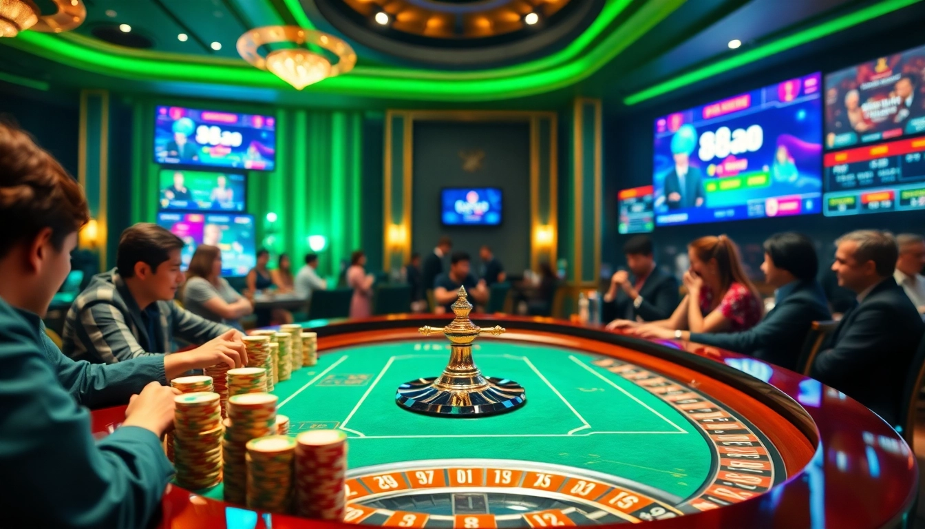Action-packed casino scene with players engaging at a table showing 88aa betting excitement.