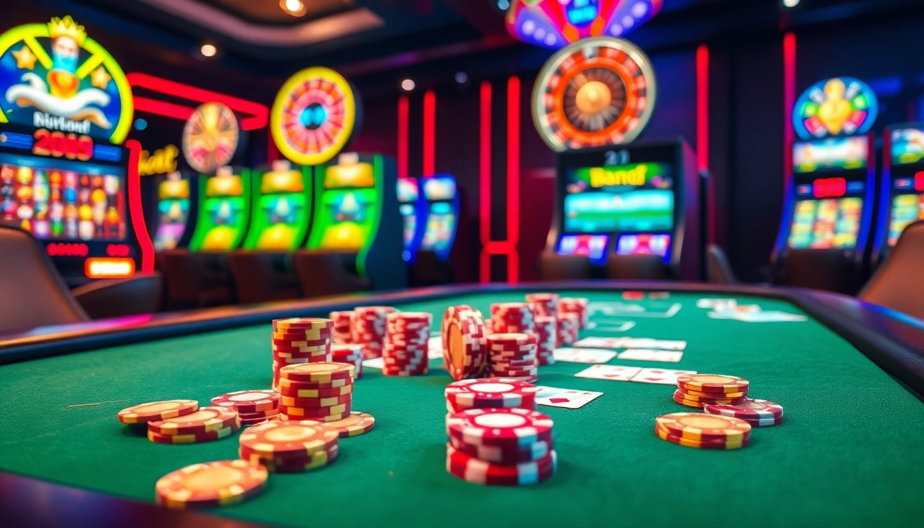 Situs11 daftar gaming experience with vibrant table action and flashy slot machines.