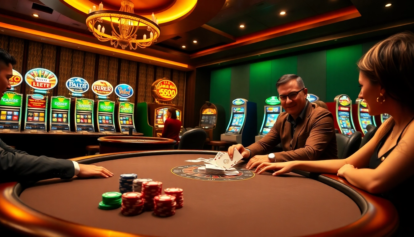 S8 players strategizing at an upscale poker table in a luxurious casino setting.