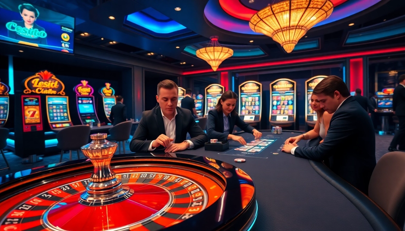 Experience exciting online gambling and gaming with leci123, featuring poker tables and roulette wheels.