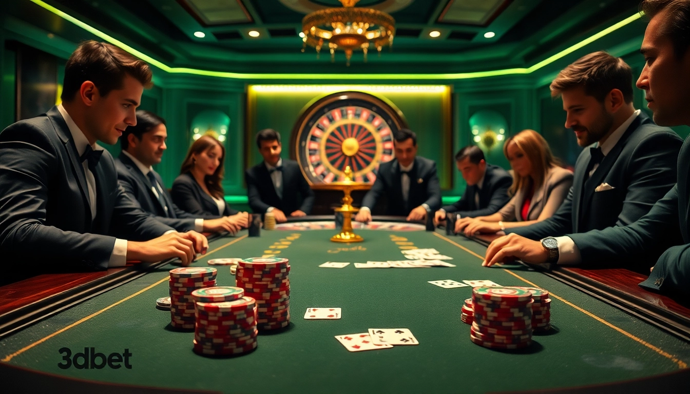 Experience the thrill of 3Dbet at a luxurious poker table filled with chips and cards.