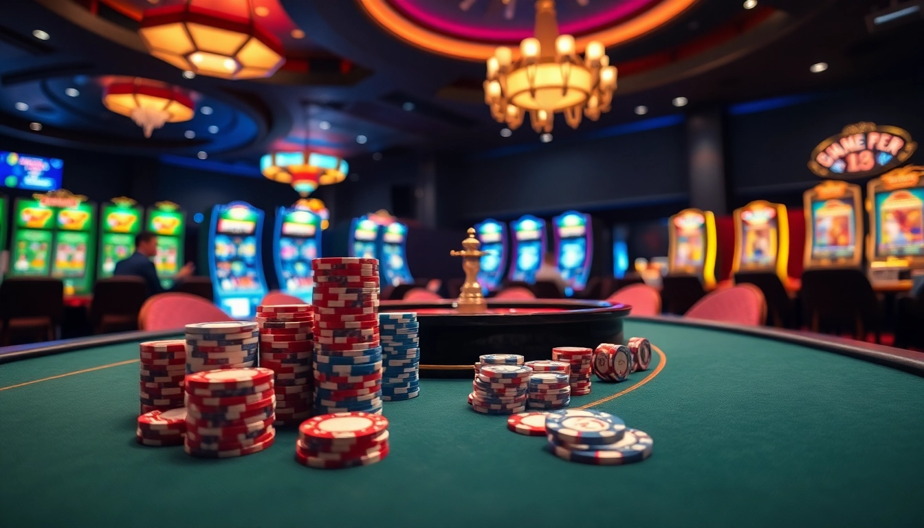 Professional poker players at a luxurious casino table representing nhà cái xx88 in an exciting gambling environment.