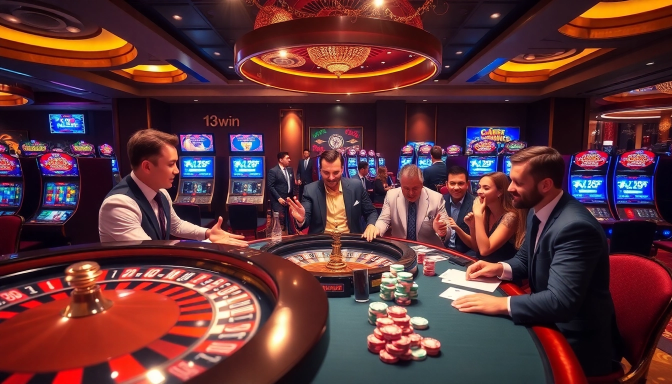 Experience the thrill of 13win with an exciting casino scene featuring a roulette wheel.