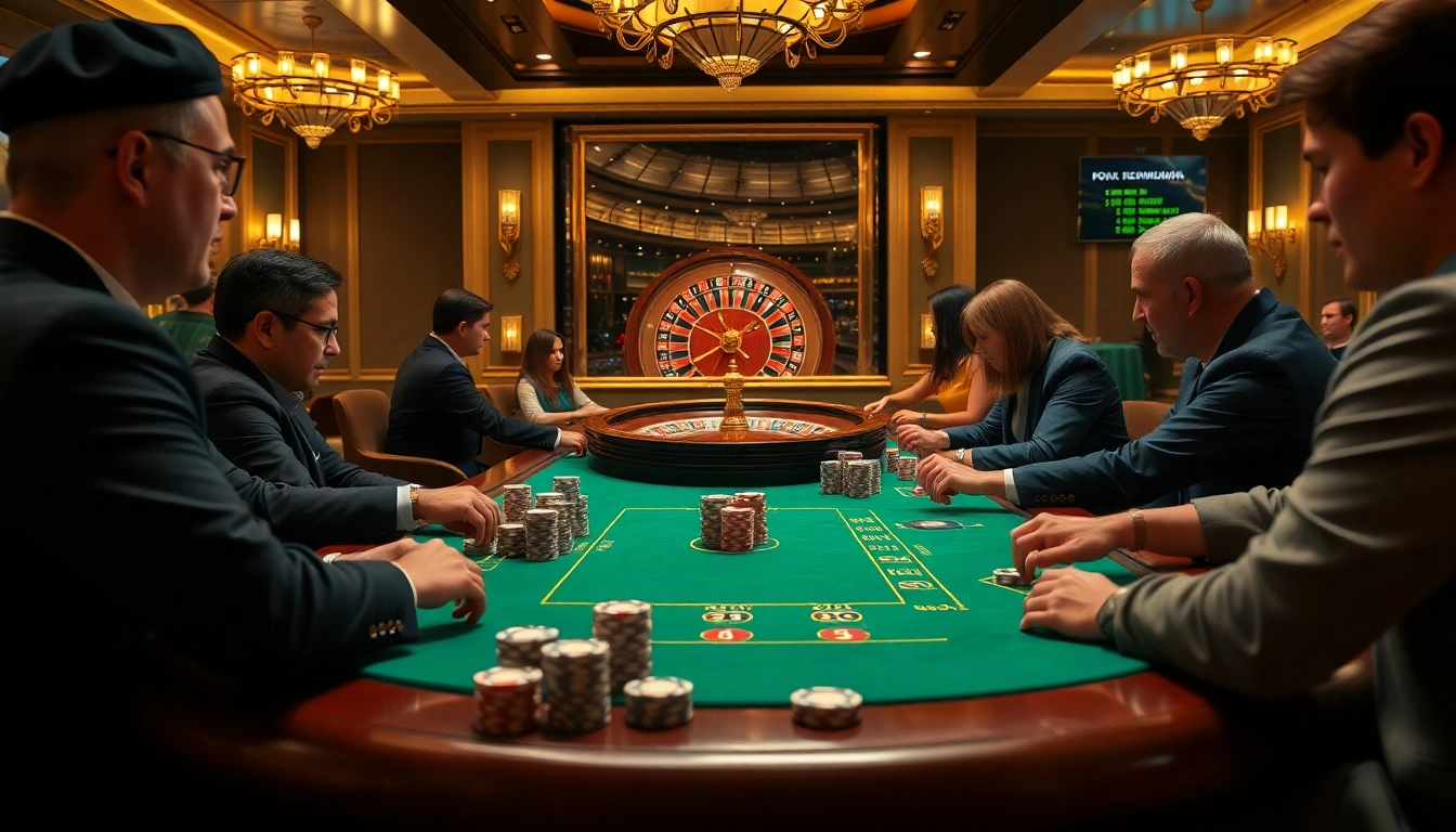 Engaging players at a luxurious casino table featuring keonhacai5 betting odds displayed prominently.