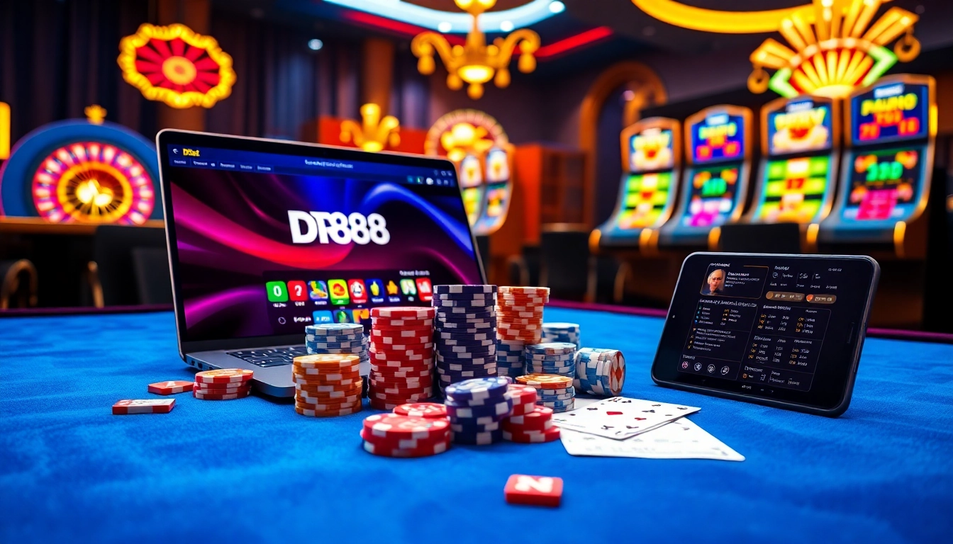 DR88 Bet platform displaying live betting odds, poker chips, and spinning roulette for strategic wagering