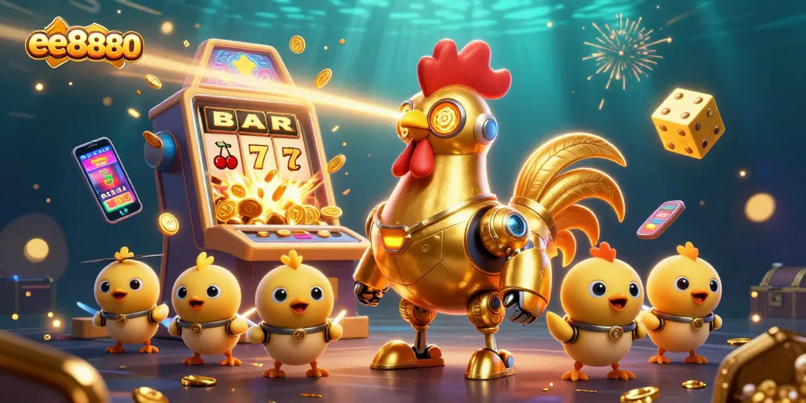 Experience the excitement of ee8880 with golden jackpot wins and dynamic casino elements in this animated scene.
