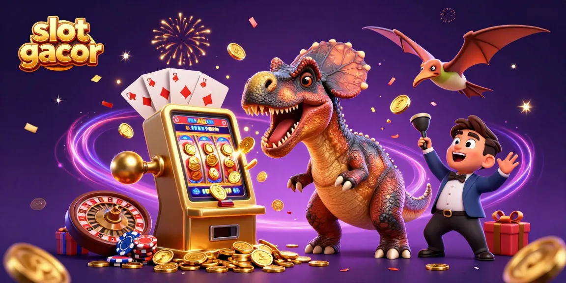 Permainan slot gacor dengan dinosaurus menghasilkan koin jackpot di kasino.
